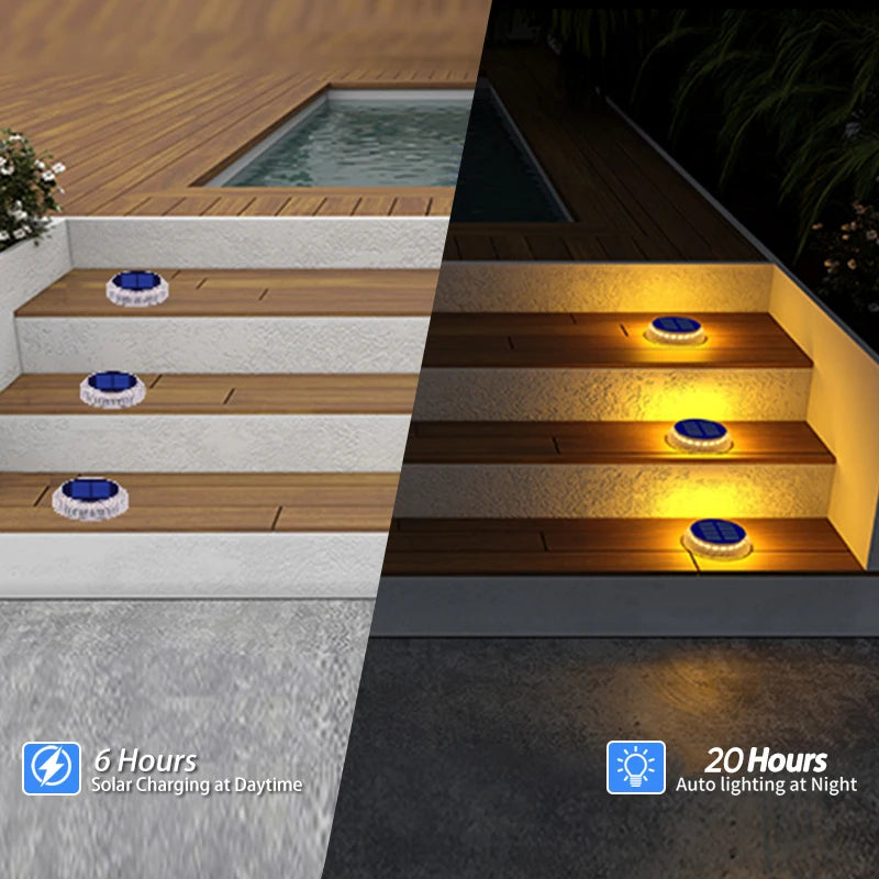 5 Years Lifespan Solar Deck Lights IP68 Waterproof Auto On/Off 5-Ton Anti-Pressure LED Step Lights for Garden Yard Solar Path Lighting
