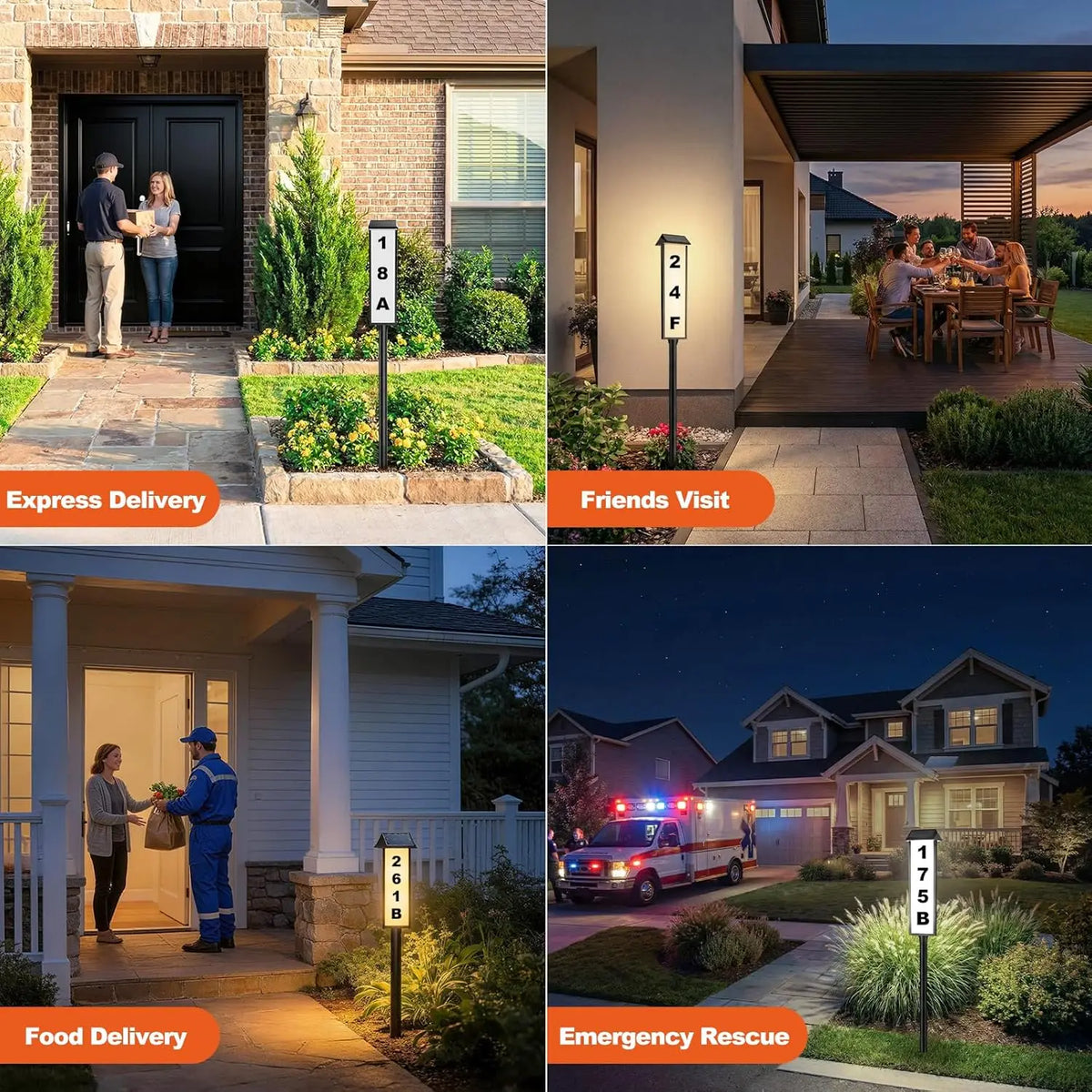 Solar Address Sign, House Number for Outside Waterproof, 2-Color LED Illuminated Address Plaque with Stake, Solar Powered Light Up Address Numbers for Houses Yard, 1-Pack