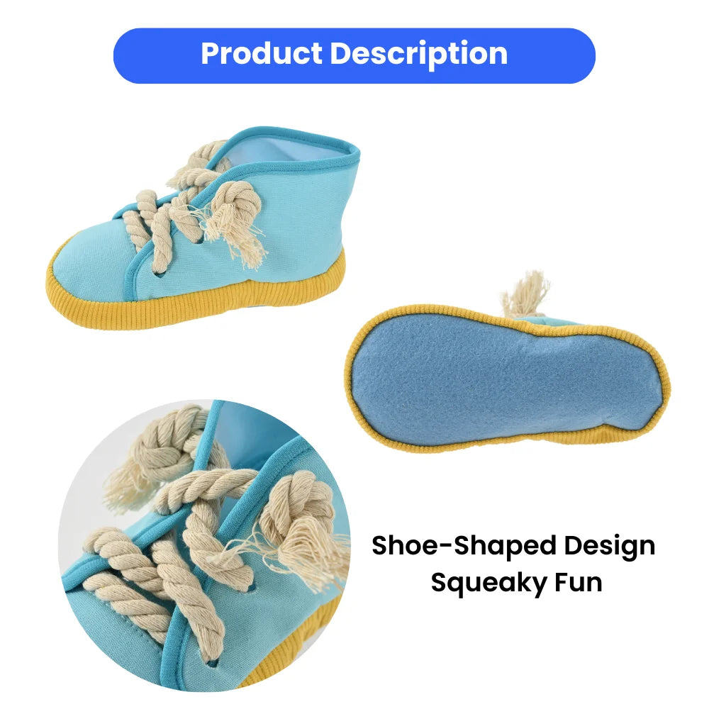 15PCS/Carton Squeaky Shoe Shaped Dog Chew Toys Canvas Cotton Rope Interactive Puppy Bite Toys 3 Colors Mixed Wholesale Pet Supplies