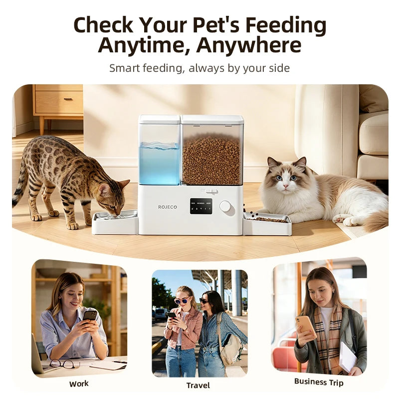 ROJECO 8.5L 2In1 with Camera Automatic Pet Feeder Gravity Water Fountain Button 5L Cat Kibble Dispenser with 3.5L Water Refill