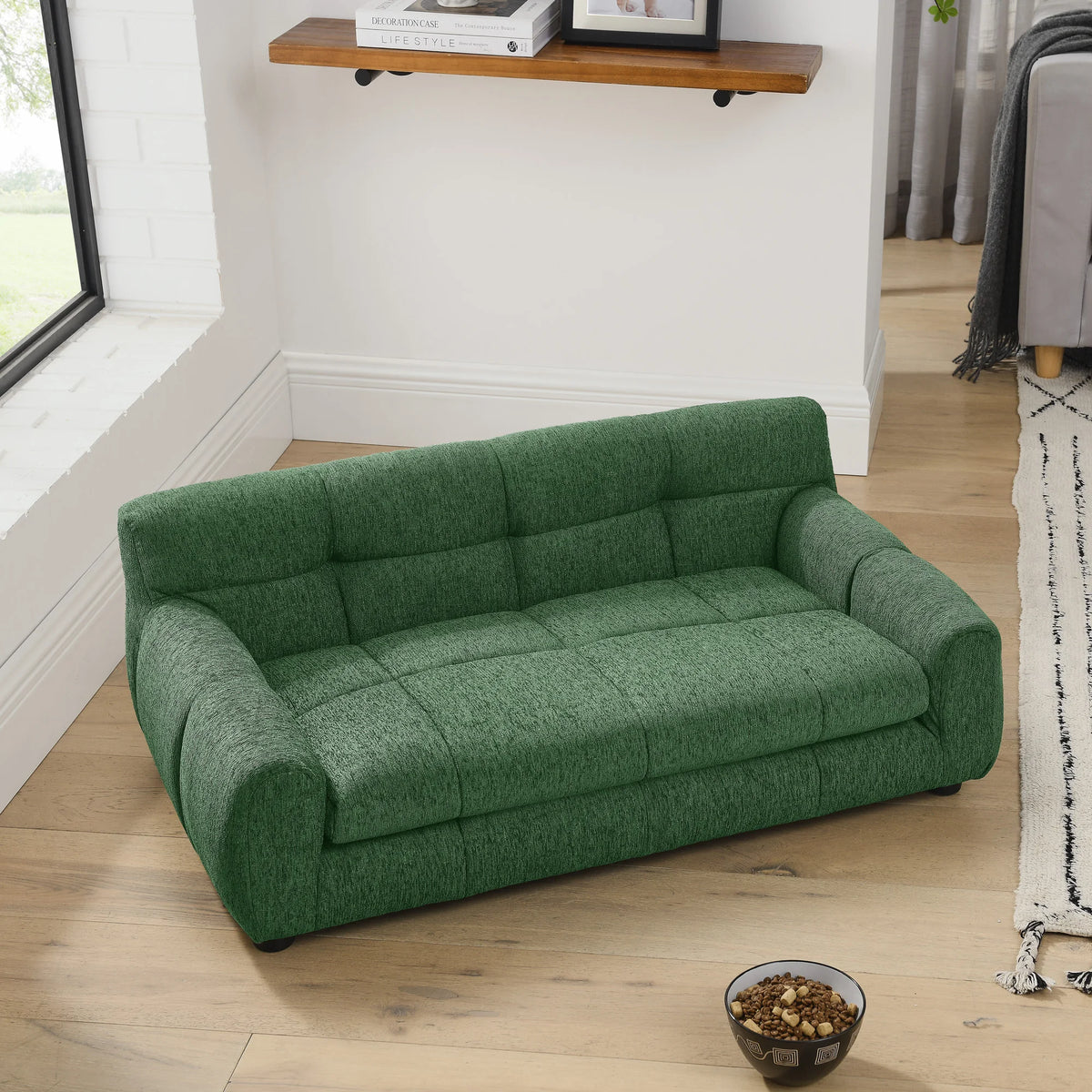 Pet Sofa with Backrest and Armrests, Short Legs, Stable Dog Recliner, Breathable Pet Furniture Suitable for Medium and Large Dogs, Modern Rectangular Pet Sofa
