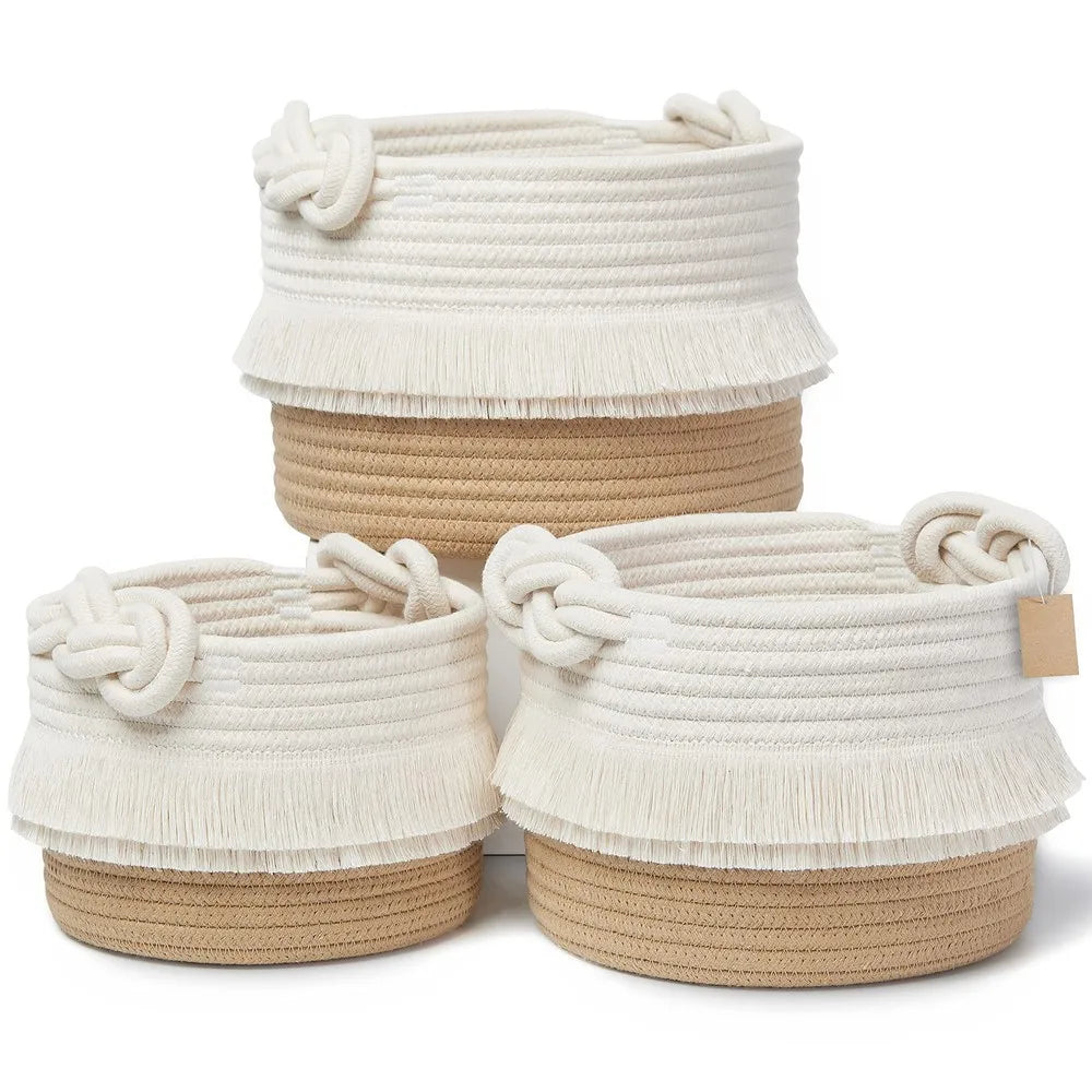 3 Pack Cotton Rope Woven Storage Baskets, Decorative Small Organizer Bins for Nursery, Pet Toy, Bathroom Shelves & Home Decor