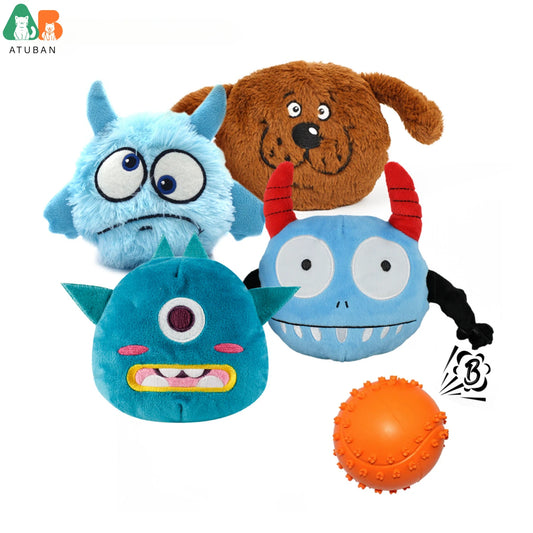 ATUBAN Dog Interactive Toys 2in1 Dog Plush Squeaky Small Balls Pet Toys Halloween Xmas for Small Medium Large Dogs,Blue Monster