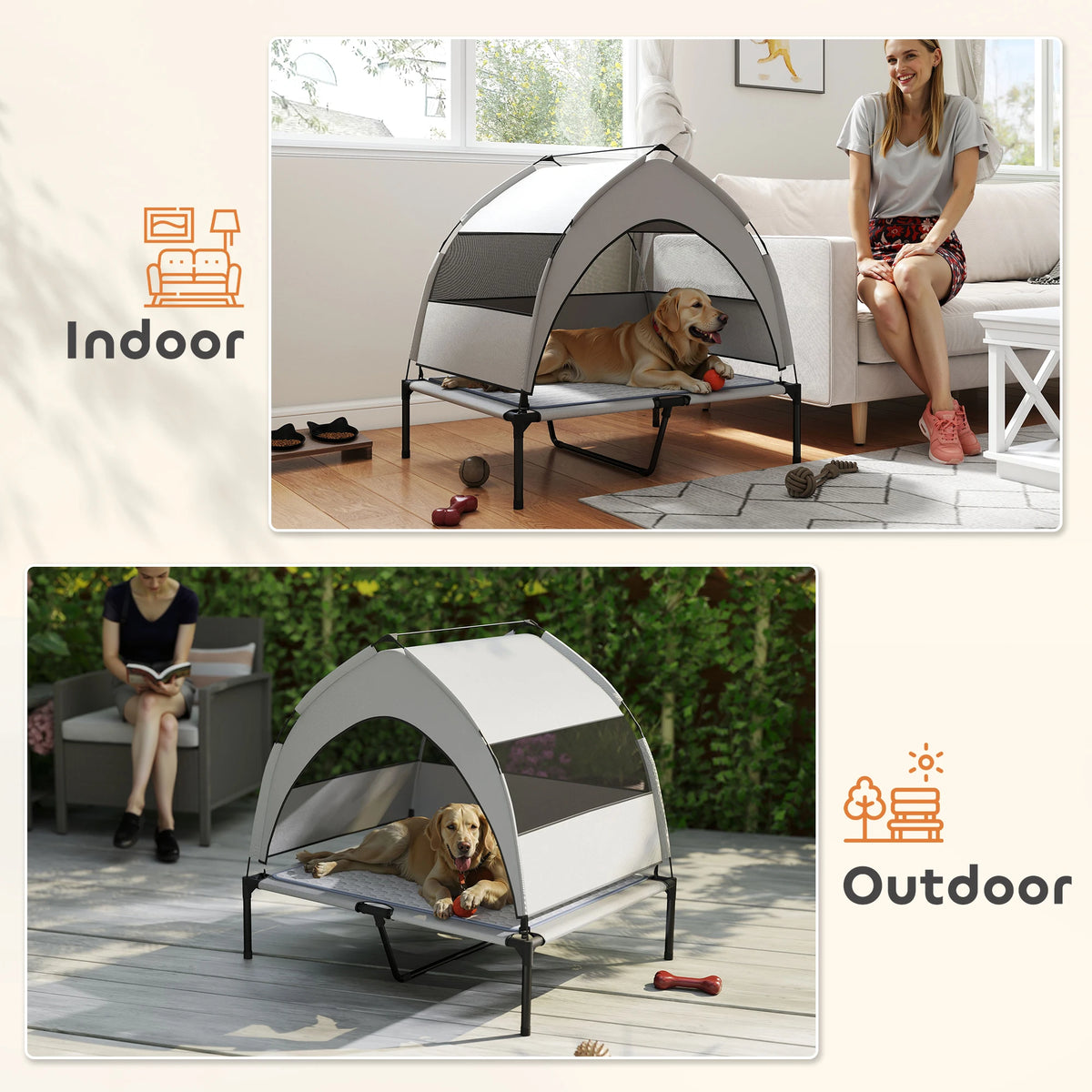 Portable Elevated Dog Bed with Removable Canopy Cooling Pad Storage Bag 36 X 29.5 X 35 Pet Cot for Outdoor Use