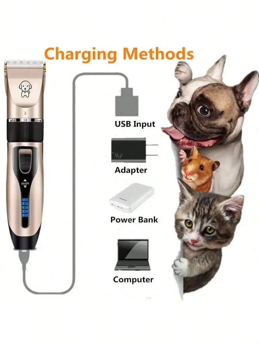 Professional USB Dog Clippers Low Noise Rechargeable Pet Trimmers Cordless Pet Grooming Kit Electric Pet Hair Clippers Dog Shavers With LED Display Nail Kits Replacement Blade