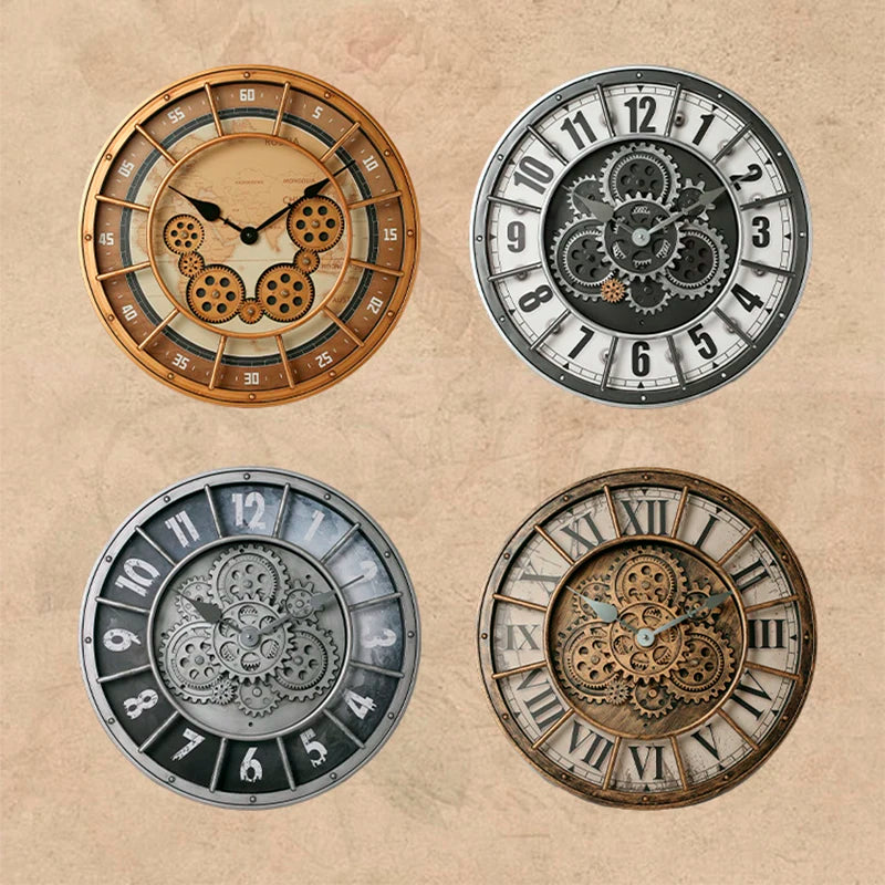 46cm Real Moving Gears Wall Clock Large Industrial Steam Punk Roman Numeral Wall Clock Living Room Home Decoration Quartz Clock