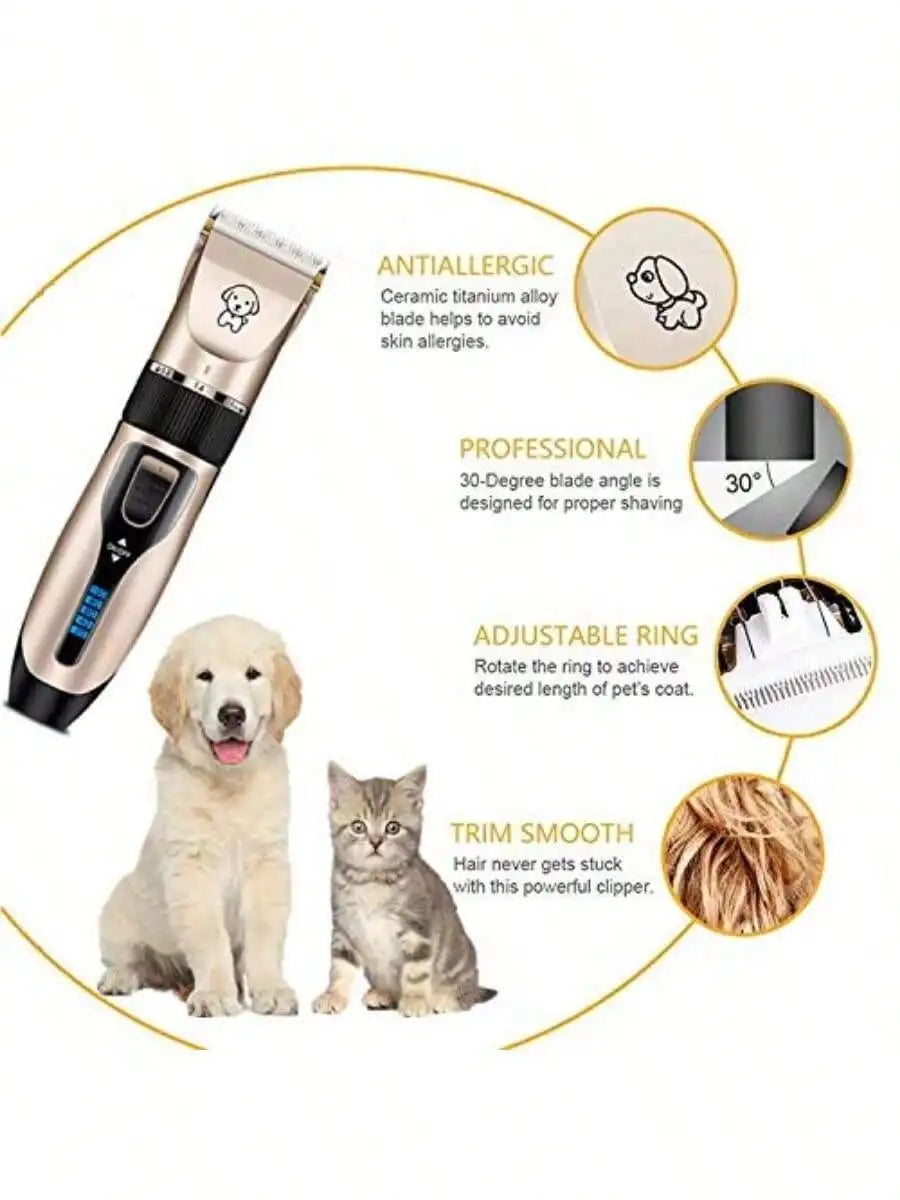 Professional USB Dog Clippers Low Noise Rechargeable Pet Trimmers Cordless Pet Grooming Kit Electric Pet Hair Clippers Dog Shavers With LED Display Nail Kits Replacement Blade