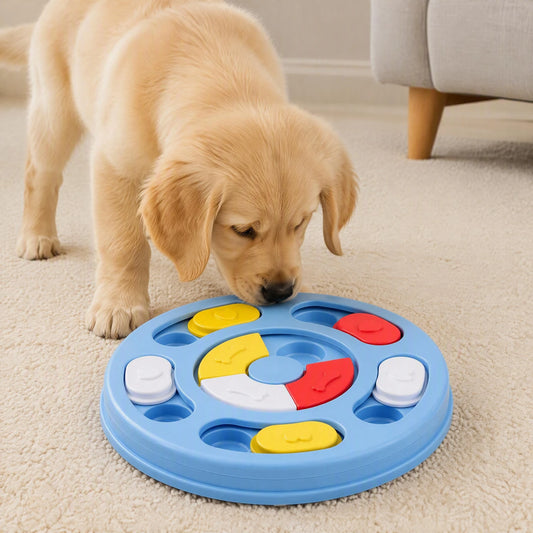 Dog Puzzle Toy Slow Feeder Bowl, Non Slip Treat Dispenser Food Safe Plastic, IQ Training Mental Stimulation Anti Choking Feeding Game For Small Medium Dogs Cats Boredom Relief