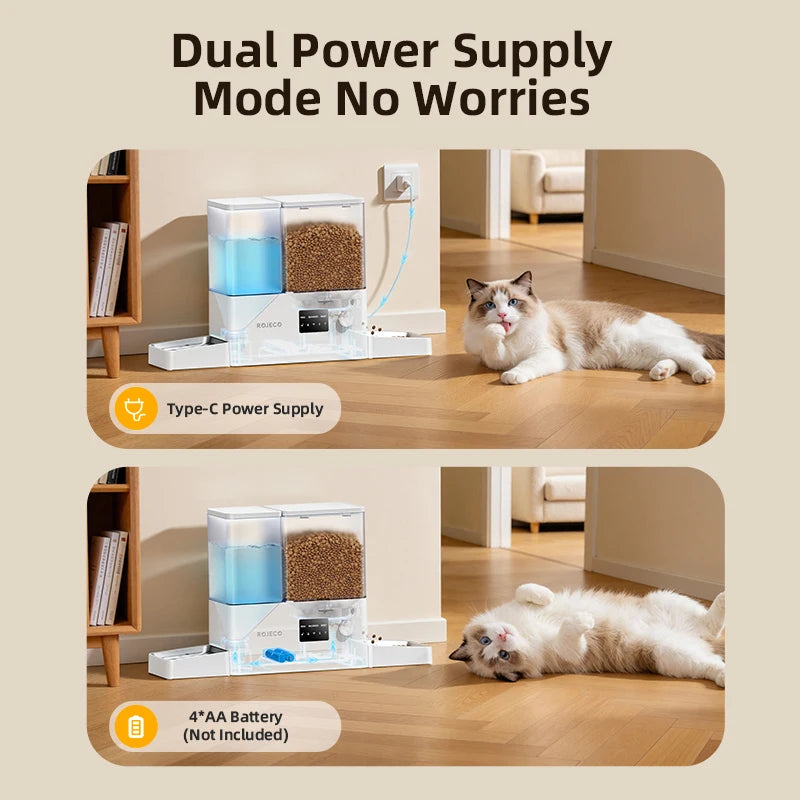 ROJECO 8.5L 2In1 with Camera Automatic Pet Feeder Gravity Water Fountain Button 5L Cat Kibble Dispenser with 3.5L Water Refill