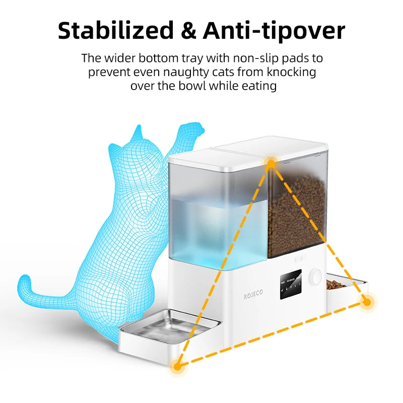ROJECO 8.5L 2In1 with Camera Automatic Pet Feeder Gravity Water Fountain Button 5L Cat Kibble Dispenser with 3.5L Water Refill