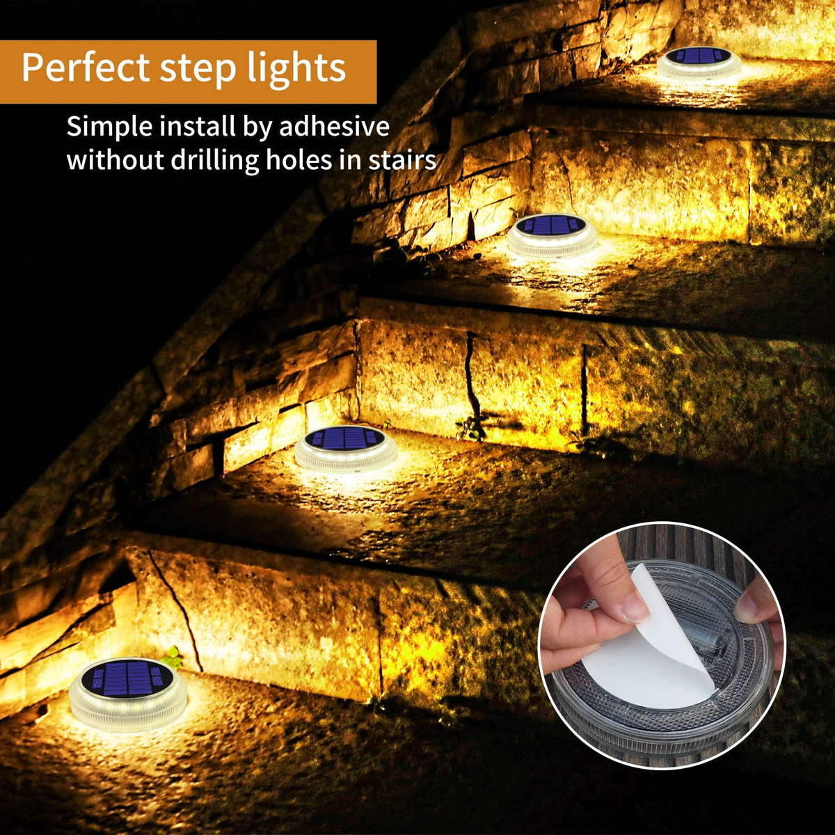 5 Years Lifespan Solar Deck Lights IP68 Waterproof Auto On/Off 5-Ton Anti-Pressure LED Step Lights for Garden Yard Solar Path Lighting