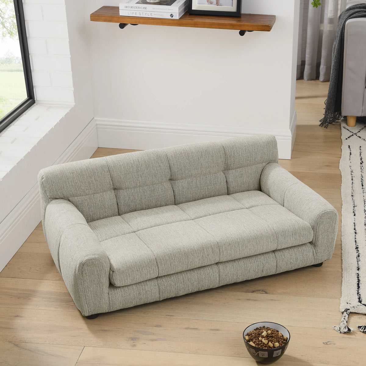 Pet Sofa with Backrest and Armrests, Short Legs, Stable Dog Recliner, Breathable Pet Furniture Suitable for Medium and Large Dogs, Modern Rectangular Pet Sofa