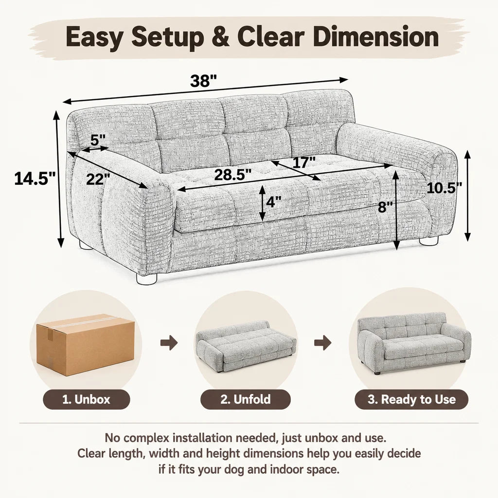 Pet Sofa with Backrest and Armrests, Short Legs, Stable Dog Recliner, Breathable Pet Furniture Suitable for Medium and Large Dogs, Modern Rectangular Pet Sofa