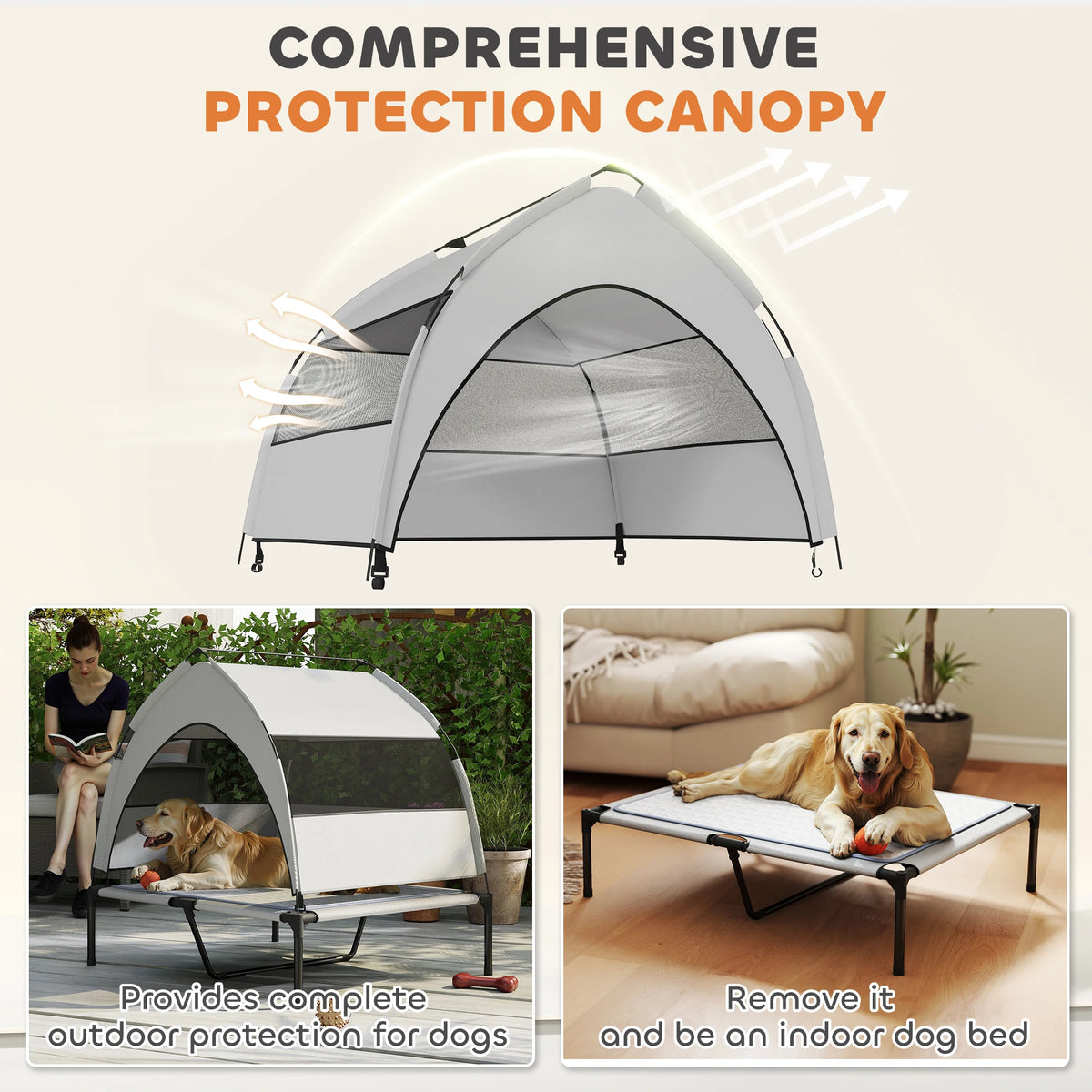 Portable Elevated Dog Bed with Removable Canopy Cooling Pad Storage Bag 36 X 29.5 X 35 Pet Cot for Outdoor Use