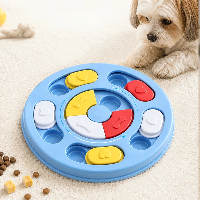Dog Puzzle Toy Slow Feeder Bowl, Non Slip Treat Dispenser Food Safe Plastic, IQ Training Mental Stimulation Anti Choking Feeding Game For Small Medium Dogs Cats Boredom Relief