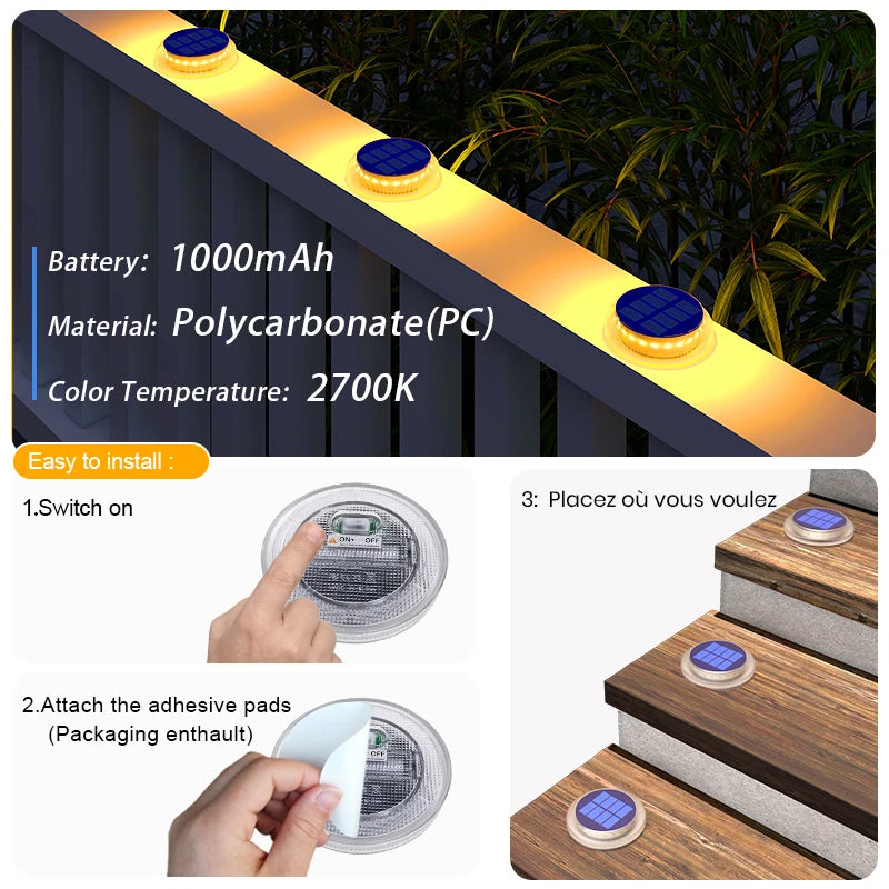 5 Years Lifespan Solar Deck Lights IP68 Waterproof Auto On/Off 5-Ton Anti-Pressure LED Step Lights for Garden Yard Solar Path Lighting