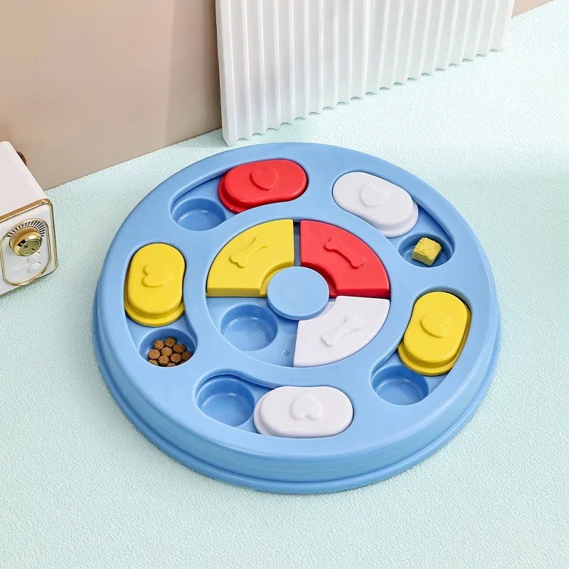 Dog Puzzle Toy Slow Feeder Bowl, Non Slip Treat Dispenser Food Safe Plastic, IQ Training Mental Stimulation Anti Choking Feeding Game For Small Medium Dogs Cats Boredom Relief