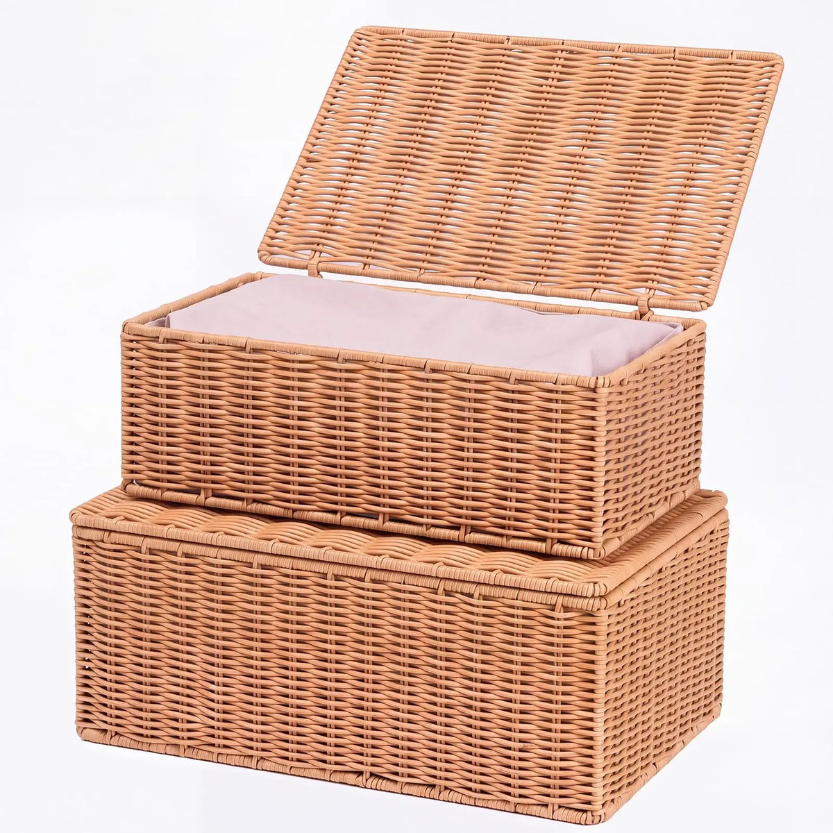 Rectangular Wicker Basket With Lid And Storage Rack 2 Piece