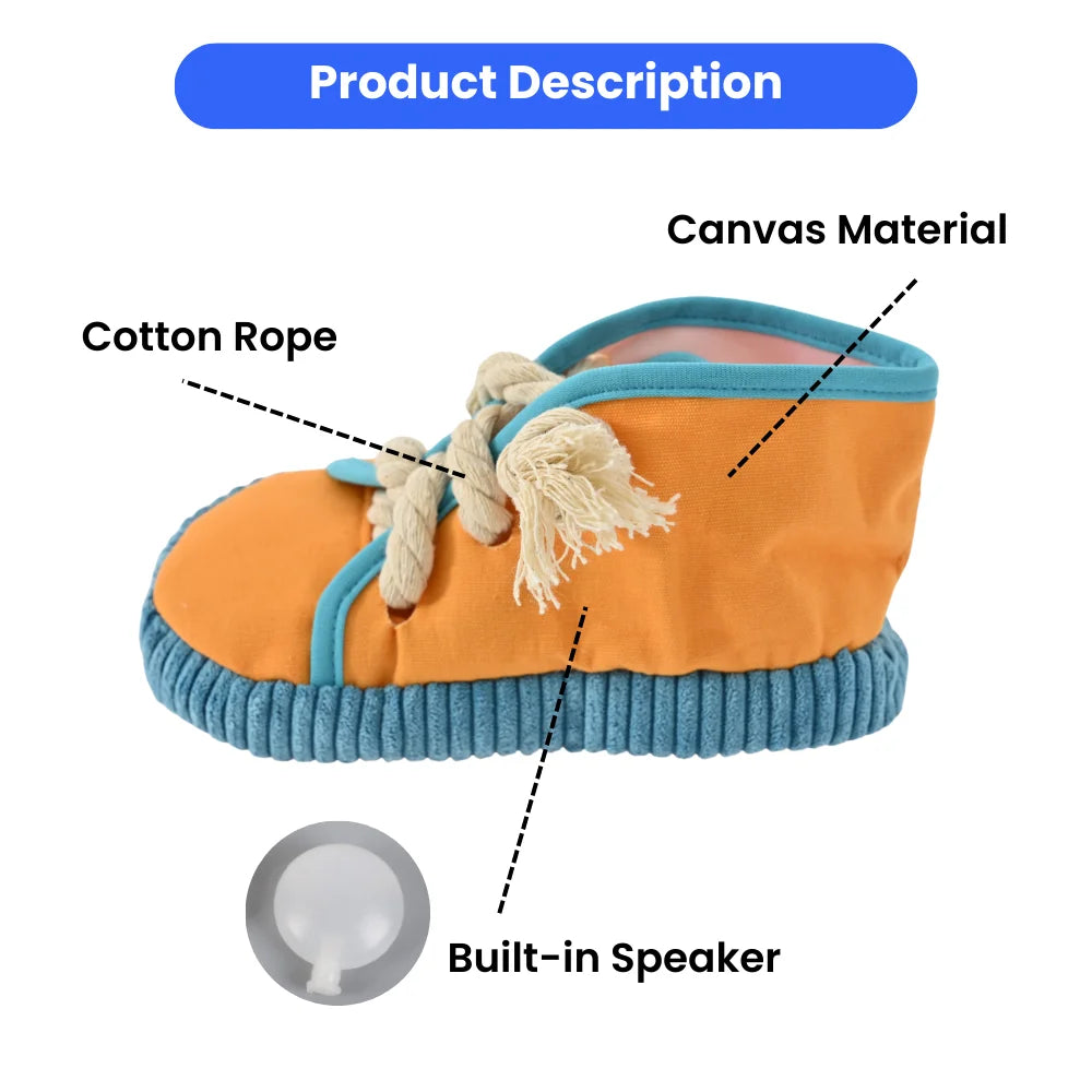 15PCS/Carton Squeaky Shoe Shaped Dog Chew Toys Canvas Cotton Rope Interactive Puppy Bite Toys 3 Colors Mixed Wholesale Pet Supplies