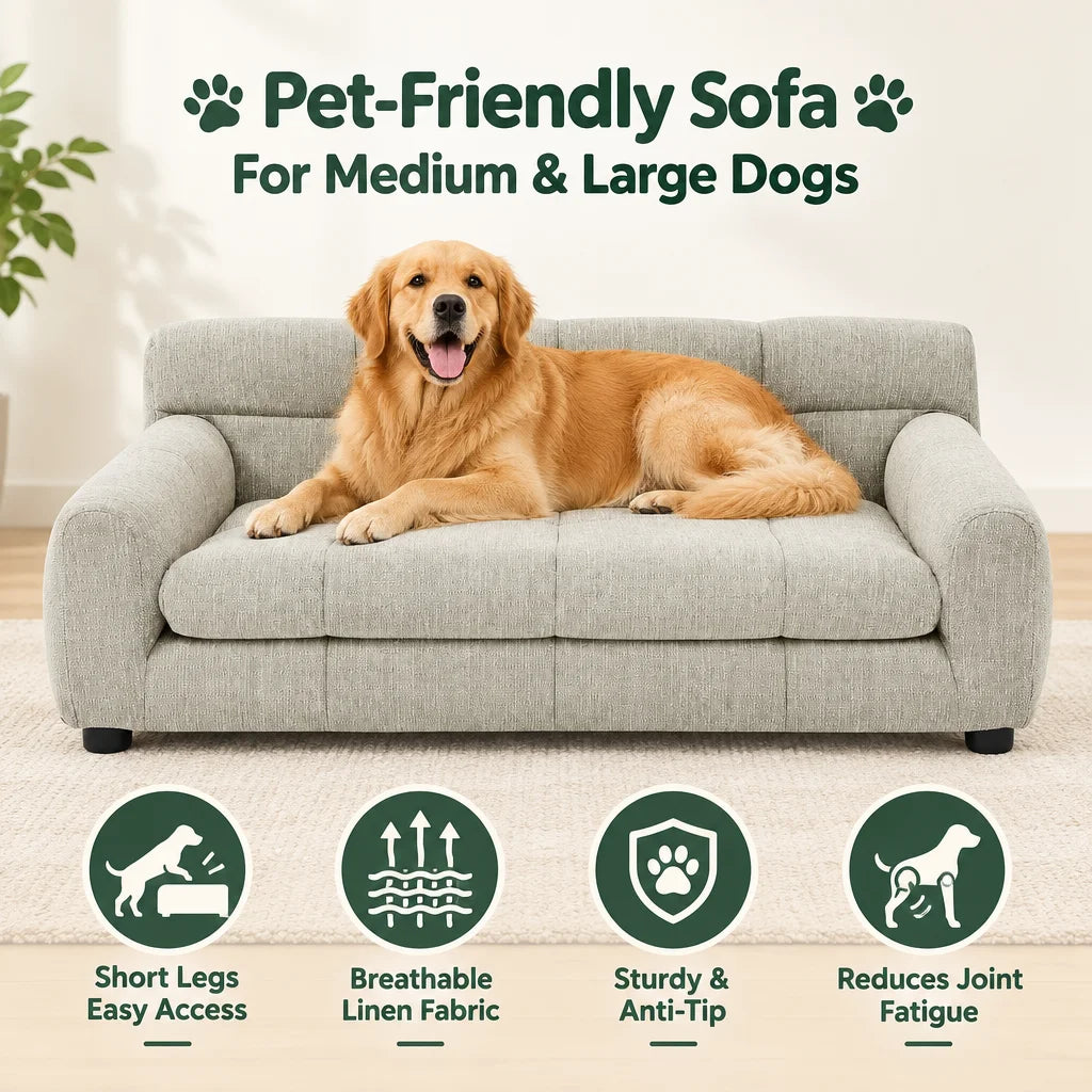 Pet Sofa with Backrest and Armrests, Short Legs, Stable Dog Recliner, Breathable Pet Furniture Suitable for Medium and Large Dogs, Modern Rectangular Pet Sofa