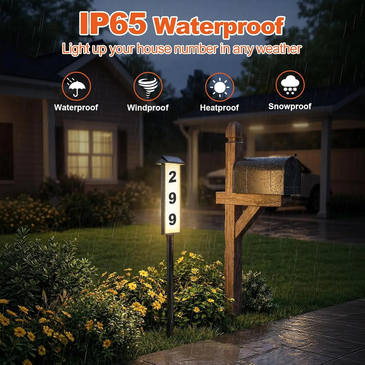 Solar Address Sign, House Number for Outside Waterproof, 2-Color LED Illuminated Address Plaque with Stake, Solar Powered Light Up Address Numbers for Houses Yard, 1-Pack
