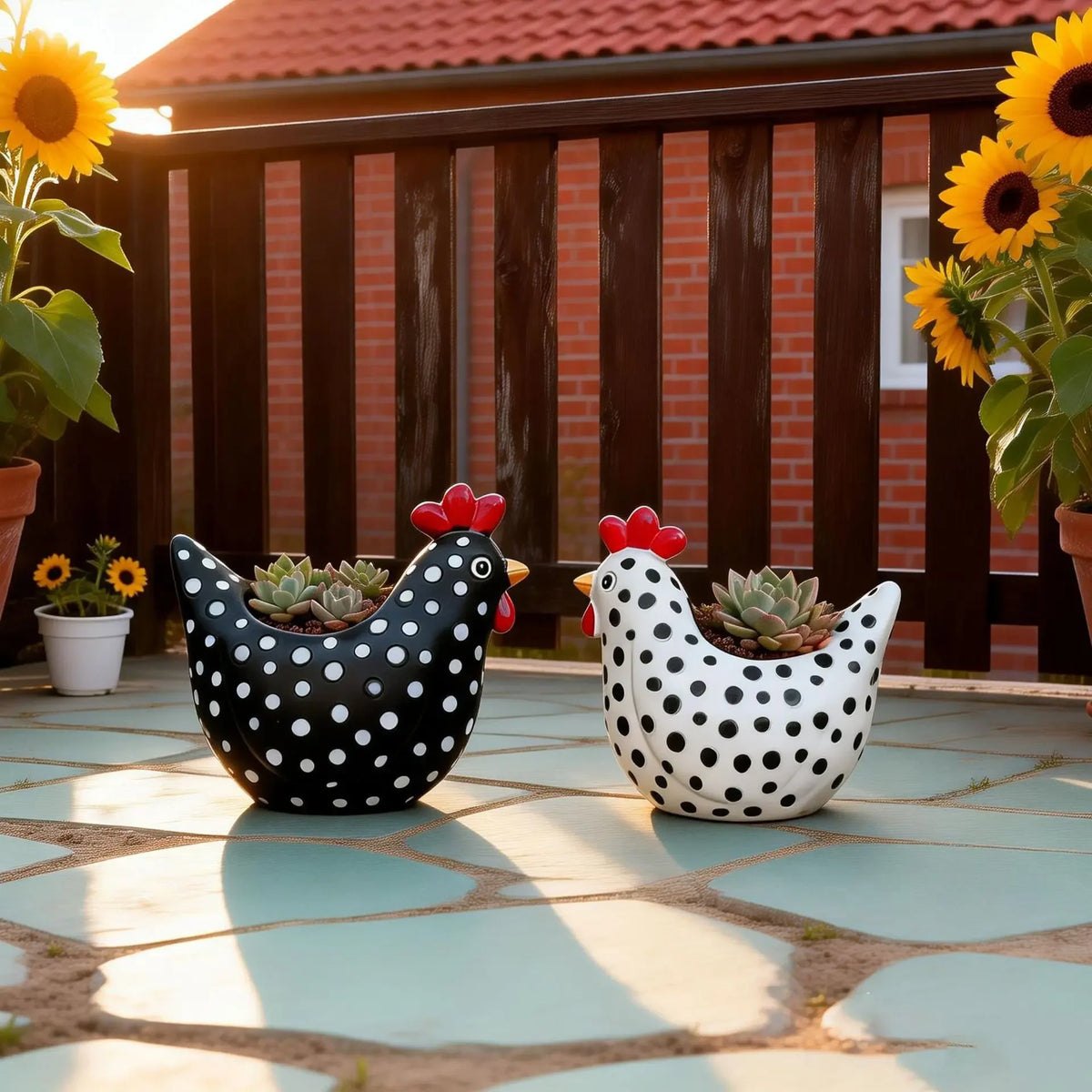 1Pc Resin Rooster Sculpture Planter, Cute Polka Dot Chicken Succulent Pot, Artistic Decor Statue Planting Container Planter Pots for Garden, Desktop, Home, Outdoor Courtyard, Terrace & Farmhouse