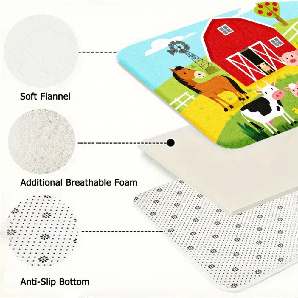 3PCS Kitchen Rugs,Home Decoration for Front Door, Kitchen, Bathroom, Farm Animals Barn Red House Cow Pig Sheep Dog Dining Mat