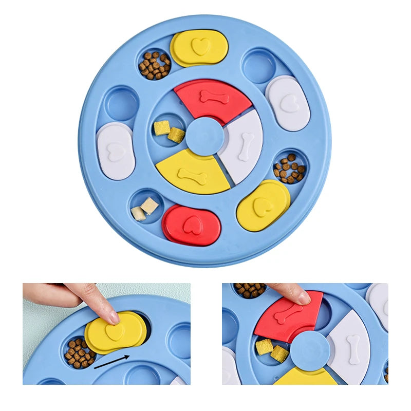 Dog Puzzle Toy Slow Feeder Bowl, Non Slip Treat Dispenser Food Safe Plastic, IQ Training Mental Stimulation Anti Choking Feeding Game For Small Medium Dogs Cats Boredom Relief