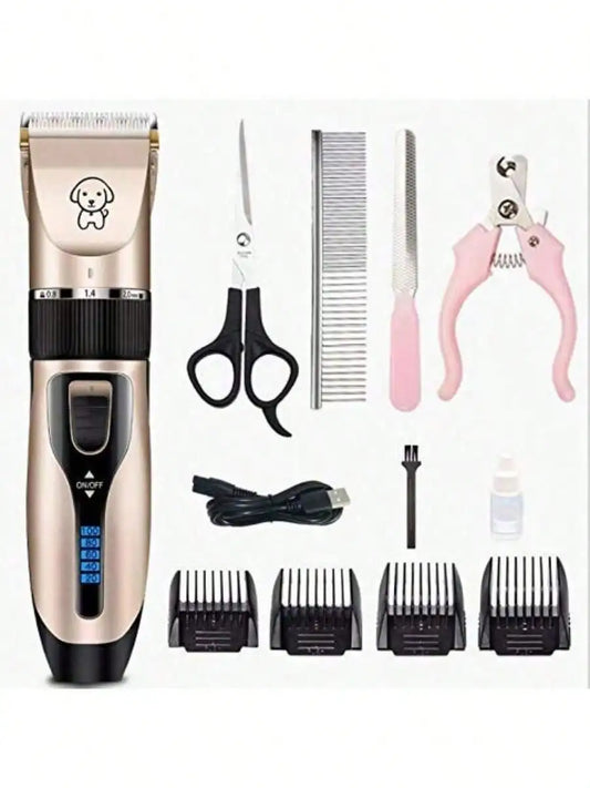 Professional USB Dog Clippers Low Noise Rechargeable Pet Trimmers Cordless Pet Grooming Kit Electric Pet Hair Clippers Dog Shavers With LED Display Nail Kits Replacement Blade