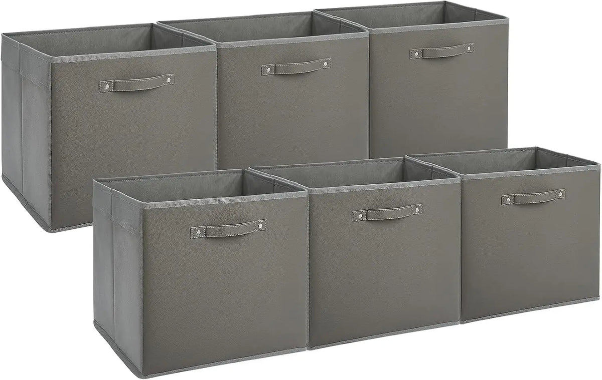 6-Pack 13 Inch Fabric Large Household Storage Box with Faux Leather Handles Foldable Storage Organizer Box for Shelves and Closet, Collapsible Storage Boxes for Clothes Toys